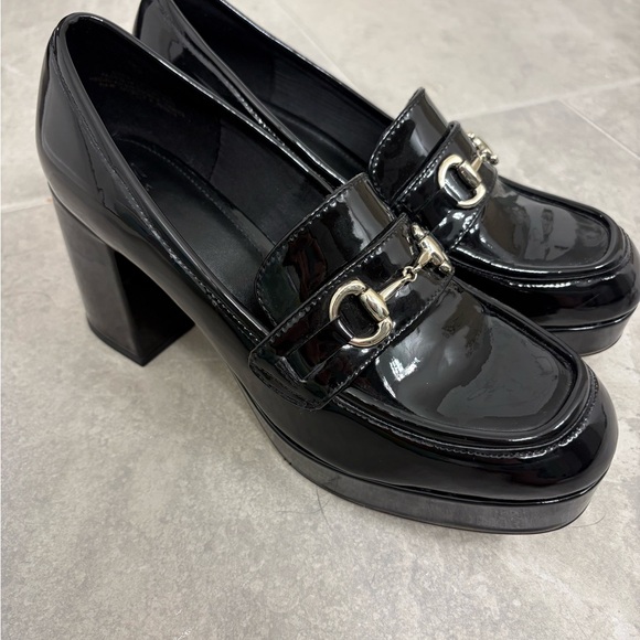 H&M Shoes - H&M Women's Glossy Black Loafers with Silver Accent